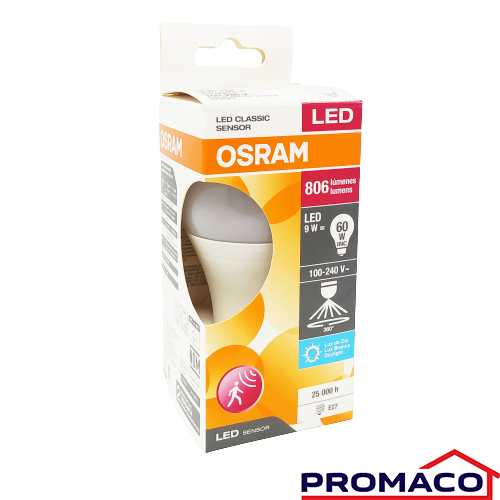 OSRAM-BOMBILLO LED CON SENSOR A60 8L865 110-240V E27 95572331A ILUKON 9W