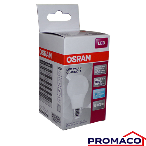 OSRAM-BOMBILLO LED LUZ CLARA A40 450LM 120V 950088729 E27 865 352278 5W