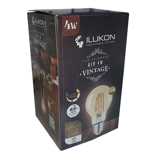 ILUKON-BOMBILLO LED VINTAGE A19 420LM 827 120V DIM/F E27 4W 95080622A