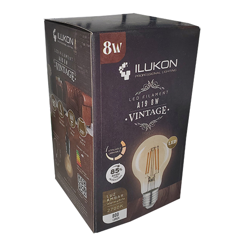 ILUKON-BOMBILLO LED VINTAGE A19 800LM 827 120V DIM/F E27 8W 95080722A