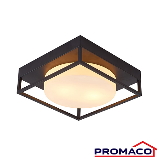 ILUM-270 LAMPARA CUADRADA PARA TECHO PLAFON VIDRIO OPAL NEGRO MATE 2XE27-40W 00028C-BK 110-240V EXCL