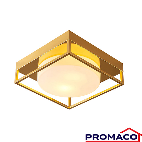ILUM-270 LAMPARA CUADRADA PARA TECHO PLAFON VIDRIO OPAL DORADO 2XE27-40W 110-240V 00028C-GD EXCL