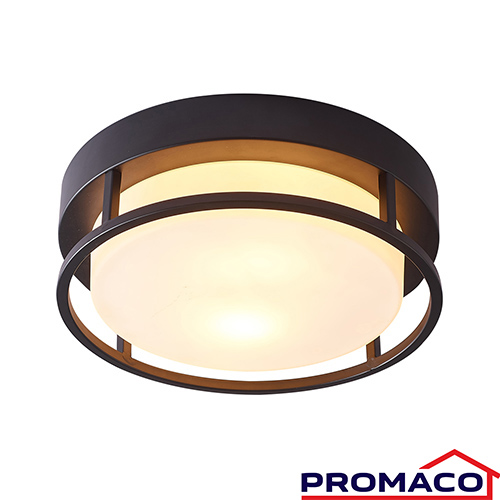 ILUM-270 LAMPARA REDONDA PARA TECHO PLAFON VIDRIO OPAL NEGRO MATE 2XE27-40W 110-240V 00029C-BK EXCL
