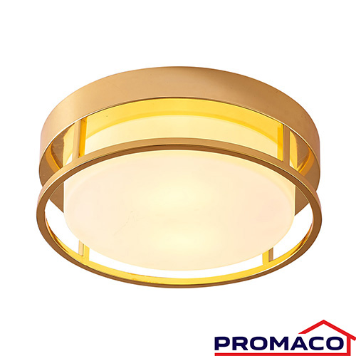 ILUM-270 LAMPARA REDONDA PARA TECHO PLAFON VIDRIO OPAL DORADO 2XE27-40W 110-240V 00029C-GD EXCL