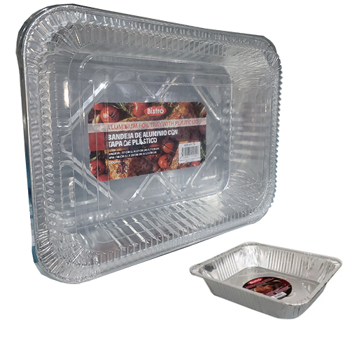MY-BANDEJA CUADRADA ALUMINIO DESECHABLE CON TAPA TRANS 4200ML 01114 011140