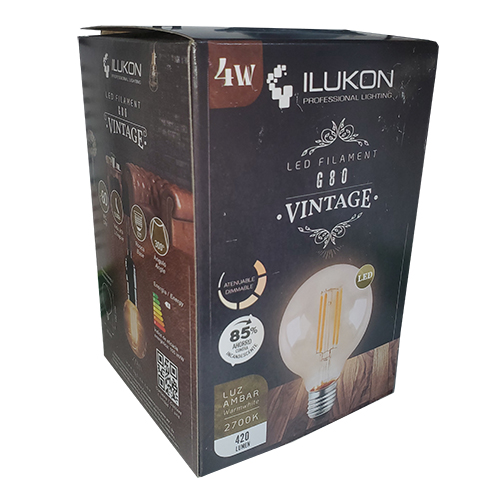 ILUKON-BOMBILLO LED VINTAGE G80 420LM 827 120V DIM/F E27 4W 95081522A