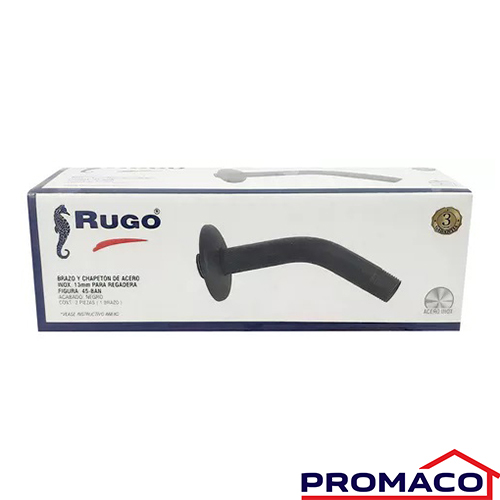 [i10037555-00] RUGO-503 BRAZO PARA DUCHA CON CHAPETON ACERO INOX. ACABADO NEGRO 45BAN EXCL