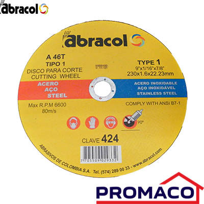 ABR-11680 DISCO PARA CORTAR HIERRO 1/16X7/8X9PG DT42 ABRACOL ABD2A0046007 EXCL