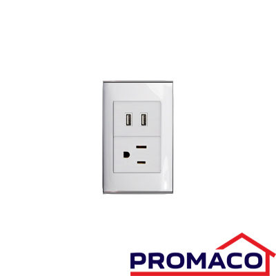 TANIA-510 TOMA POLARIZADO + TOMA PARA USB DOBLE BLANCO-PLATA ROSEMARY KOB-R7230WS EXCL
