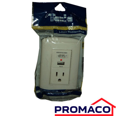 TANIA-510 TOMA POLARIZADO + TOMA PARA USB CON LUZ INDICADORA MARFIL MEDITERRANEO KOBM-7230P EXCL